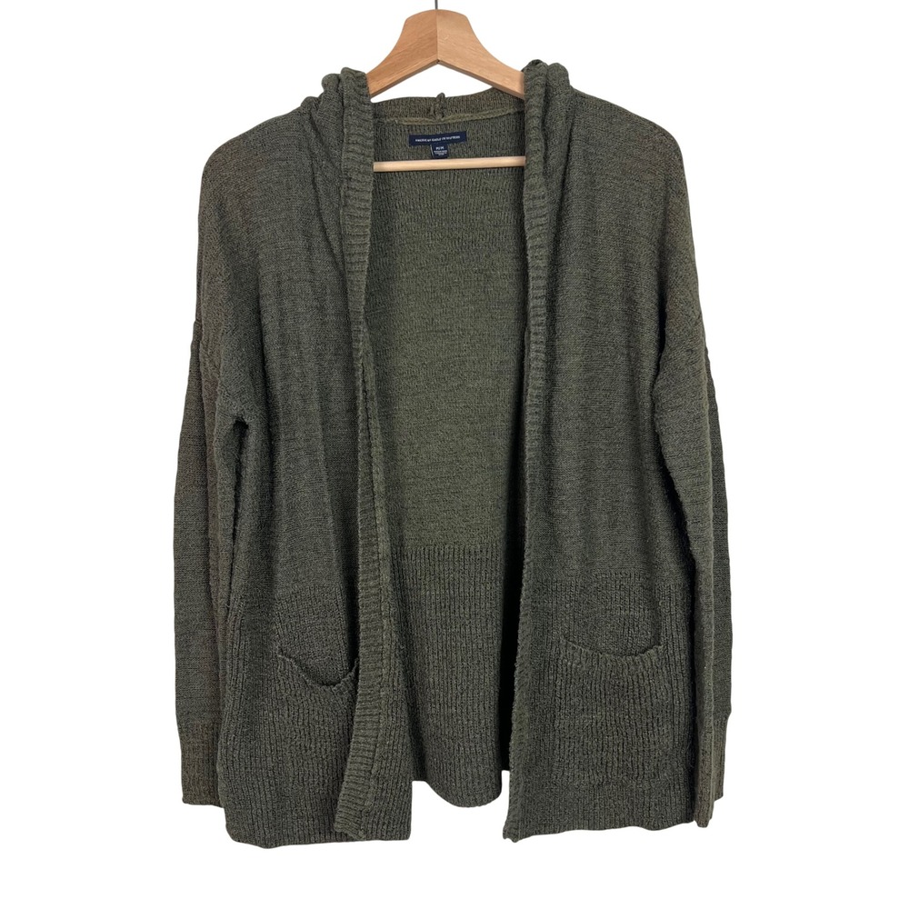 American Eagle‎ Olive Green Hooded Open Front Cardigan Sweater Womens Medium